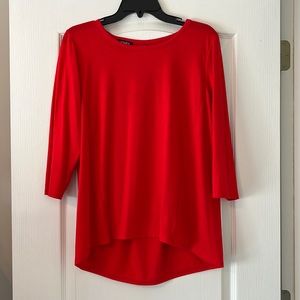 Jones New York Top  Size M  Beautiful Red  EUC Hi/Low with Peek-A-Boo Back
